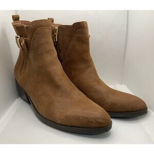 Lucca Lane Women's Meyna Boots Size 9.5 EUC Brown Suede Side Zip Gold Hardware